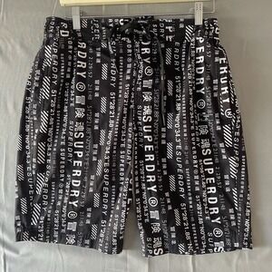 Superdry Shorts Men's Small Black White Swim Beach Pool Trunks Summer Board